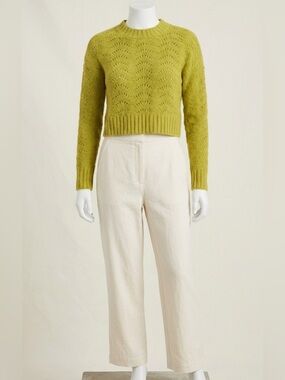 American Eagle Citrine Yellow Pointelle Cropped Knit Sweater Women’s XS
